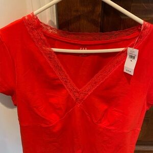 GAP Women's Vibrant Red Lace Trim Chemise